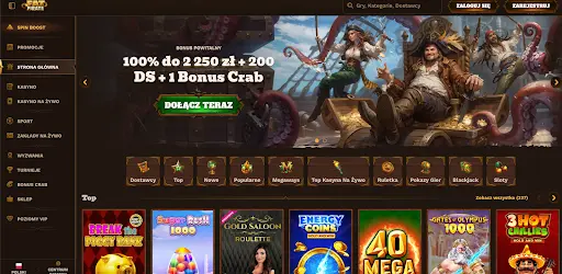 FatPirate - kasyno online z dużą kolekcją gier i intuicyjnym menu Strona główna kasyna FatPirate z menu, kategoriami i popularnymi grami online